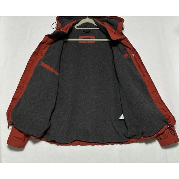 Lands End Orange Jacket Mens Windcheck Hooded Fleece Lined Large 42-44 EUC - Picture 5 of 13